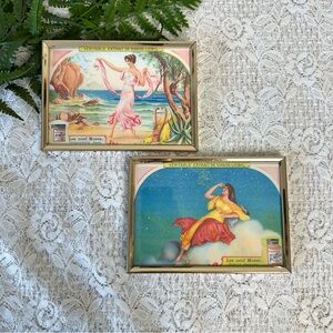 Pair of Vintage Gold Tone Framed Extract Ads Decor 5x7